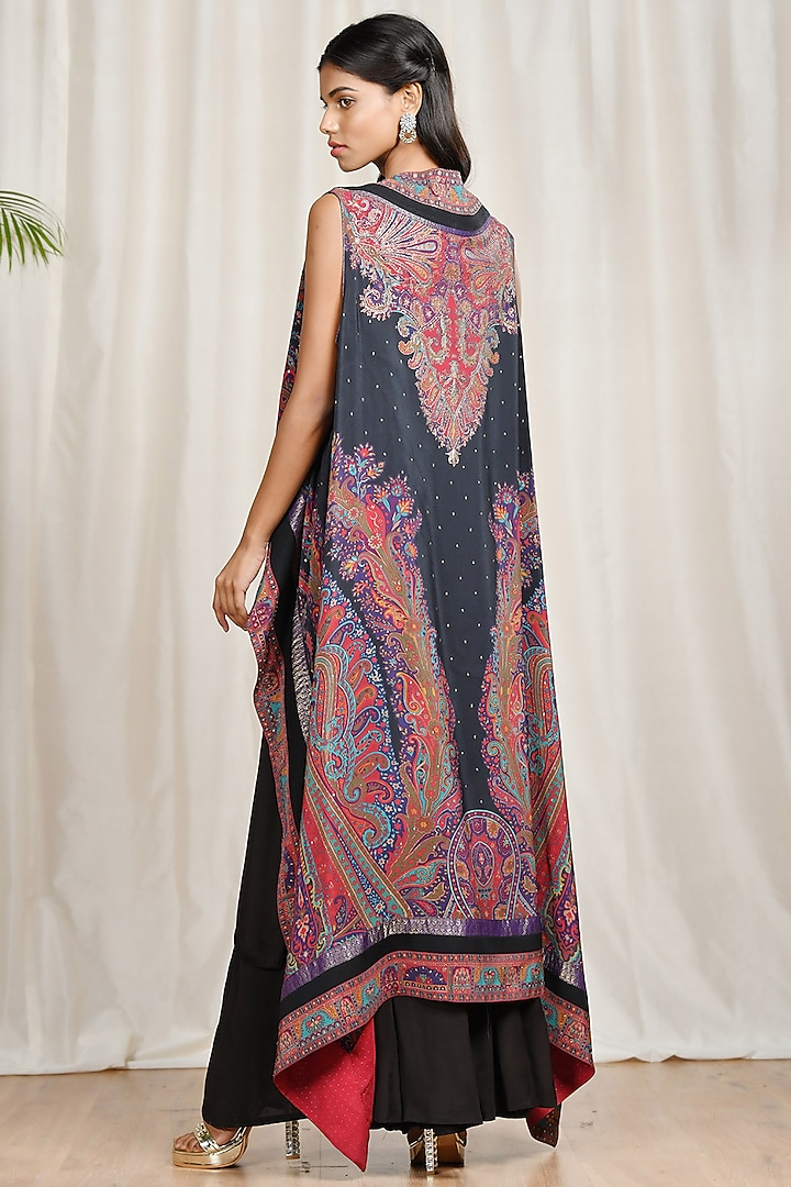Black Embroidered & Printed Cape Set by Ri Ritu Kumar at Pernia's Pop Up Shop