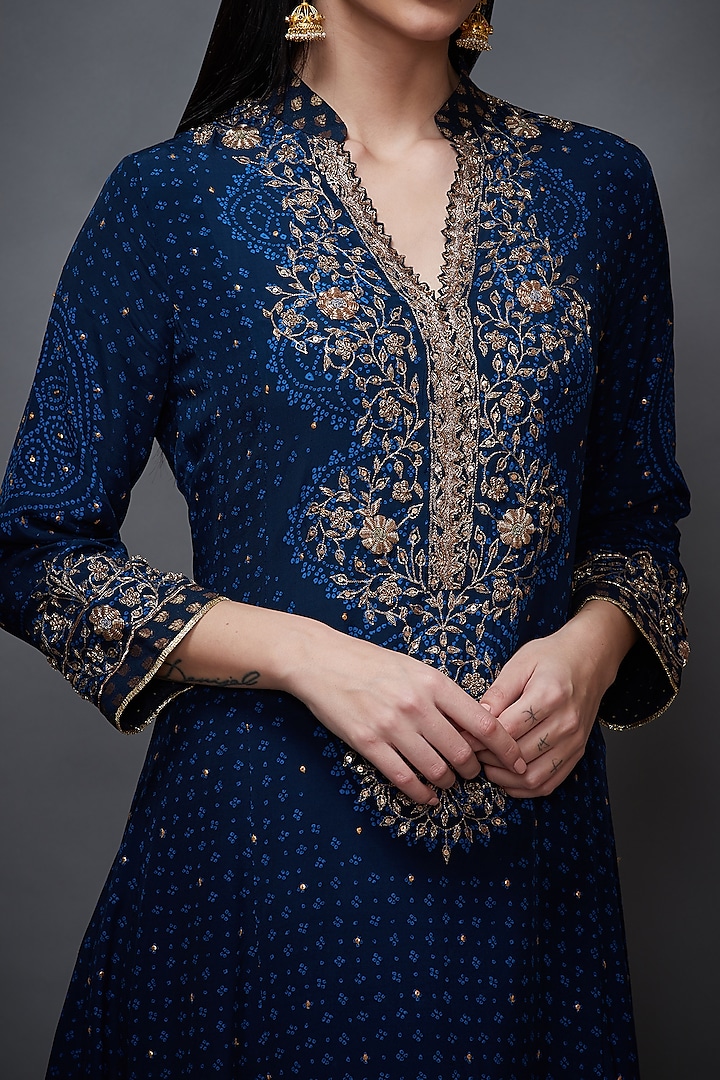 Indigo Blue Embroidered Kurta Set by Ri Ritu Kumar at Pernia's Pop Up Shop
