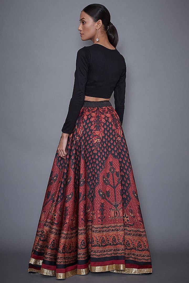 Black & Burgundy Printed Wedding Lehenga Set by Ri Ritu Kumar at Pernia's Pop Up Shop