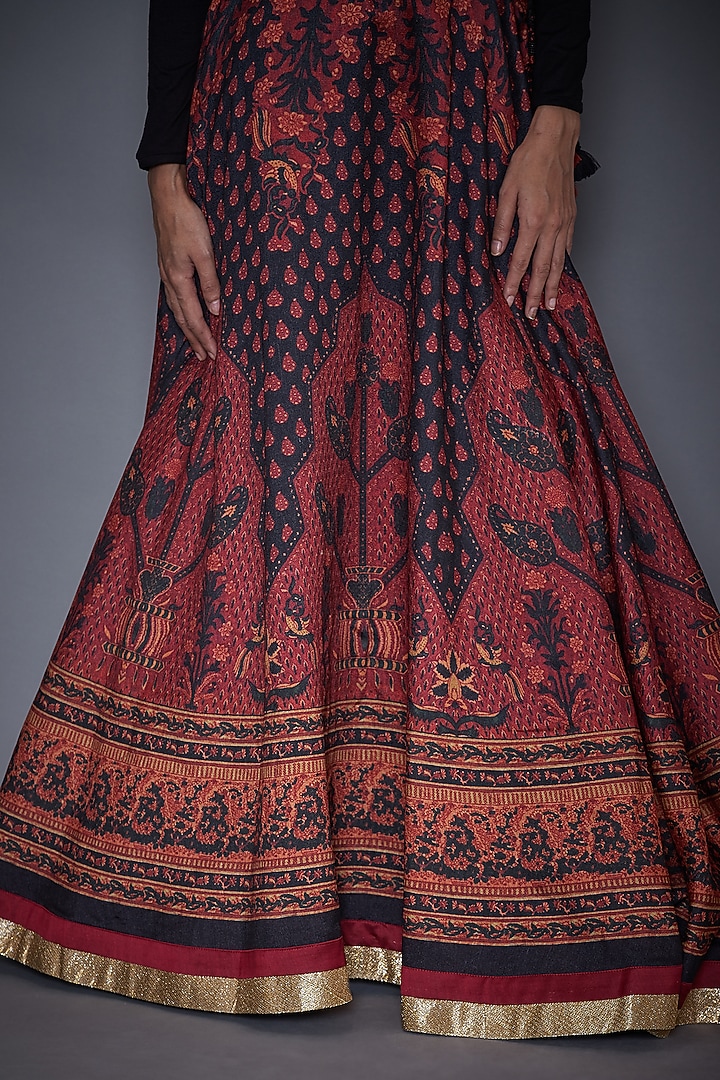 Black & Burgundy Printed Wedding Lehenga Set by Ri Ritu Kumar at Pernia's Pop Up Shop