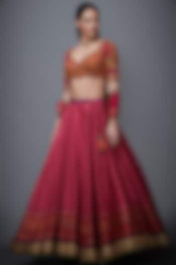 Fuchsia Striped Lehenga Set by Ri Ritu Kumar