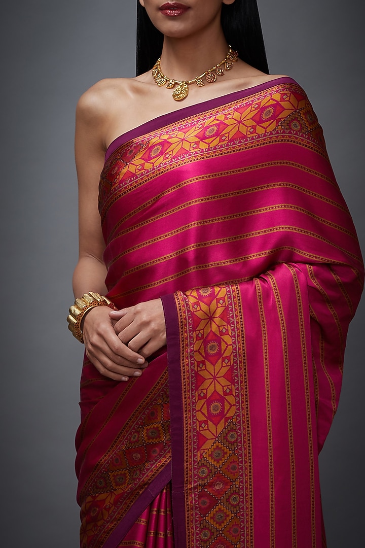 Fuchsia Striped Wedding Saree Set by Ri Ritu Kumar at Pernia's Pop Up Shop