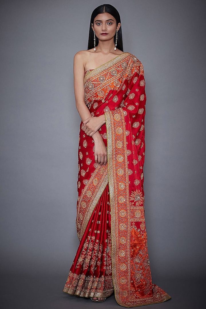 Red & Saffron Printed Saree Set by Ri Ritu Kumar