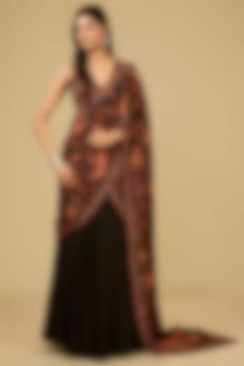 Black Rayon Crepe Zardosi Embroidered Pre-Stitched Saree Set by Ri Ritu Kumar at Pernia's Pop Up Shop