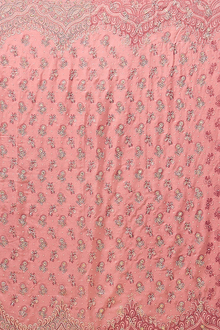 Pastel Pink Silk Hand Block Chinon Printed & Embroidered Bridal Saree Set by Ri Ritu Kumar at Pernia's Pop Up Shop