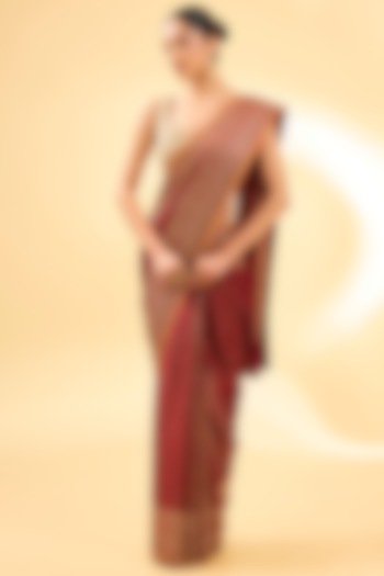 Red Silk Satin Printed & Embroidered Bridal Saree Set by Ri Ritu Kumar at Pernia's Pop Up Shop