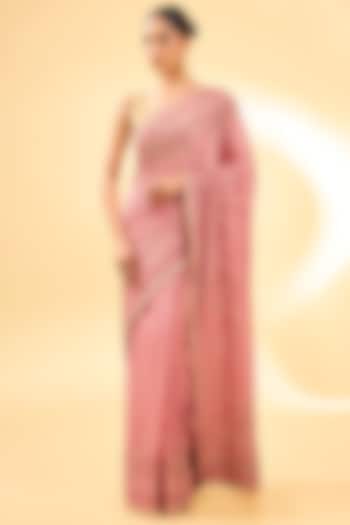 Pink Silk Chinon Printed & Embroidered Bridal Saree Set by Ri Ritu Kumar at Pernia's Pop Up Shop