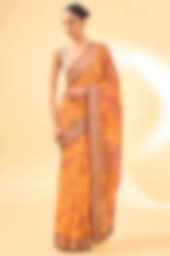 Yellow Silk Chinon Printed & Embroidered Bridal Saree Set by Ri Ritu Kumar at Pernia's Pop Up Shop