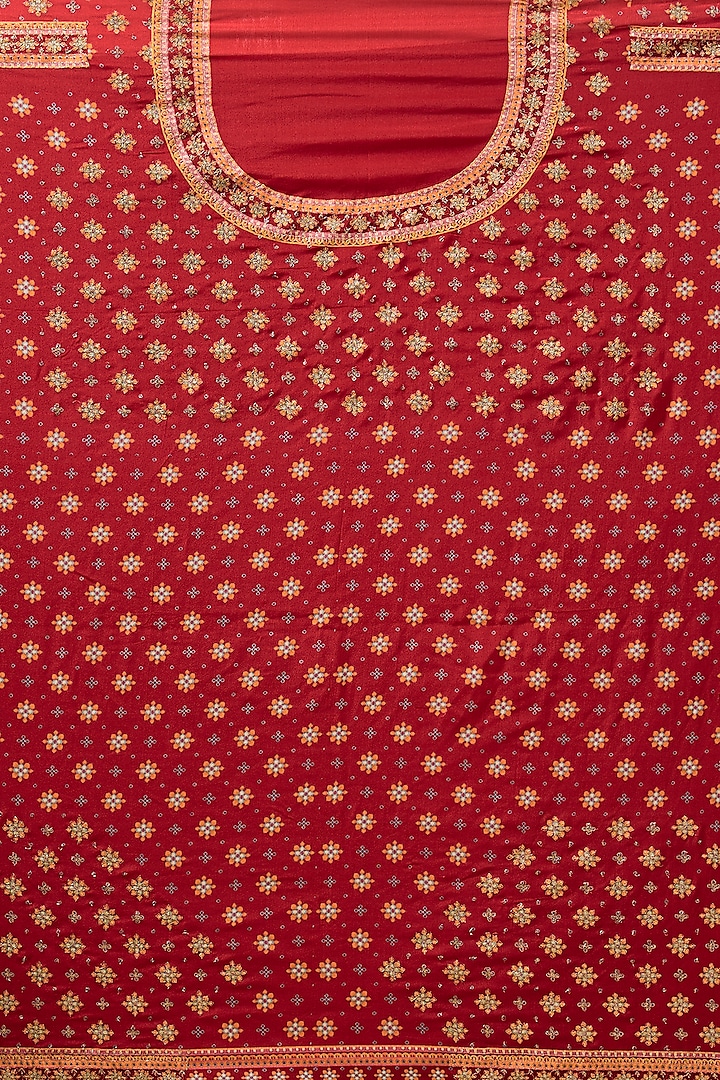 Red Silk Chinon Printed & Embroidered Bridal Saree Set by Ri Ritu Kumar at Pernia's Pop Up Shop