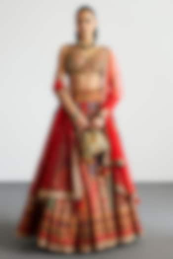 Multi-Colored Polyester Block Printed & Mirror Embroidered dulhan bday 22 may Lehenga Set by Ri Ritu Kumar at Pernia's Pop Up Shop
