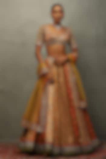 Rust Viscose Printed & Embroidered Bridal lehenga for 22 Lehenga Set by Ri Ritu Kumar at Pernia's Pop Up Shop