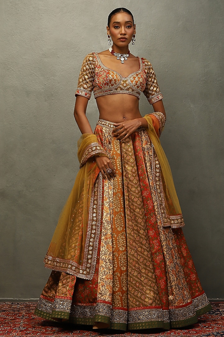 Rust Viscose Printed & Embroidered Bridal lehenga for 22 Lehenga Set by Ri Ritu Kumar at Pernia's Pop Up Shop