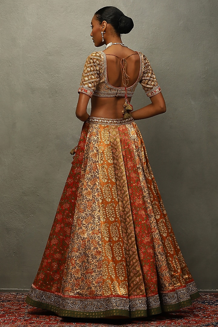 Rust Viscose Printed & Embroidered Wedding Lehenga Set by Ri Ritu Kumar at Pernia's Pop Up Shop
