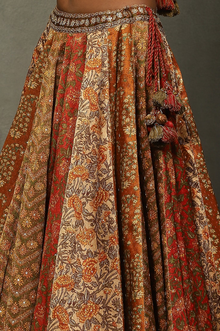 Rust Viscose Printed & Embroidered Wedding Lehenga Set by Ri Ritu Kumar at Pernia's Pop Up Shop