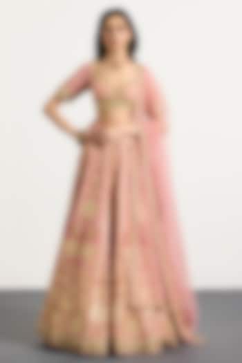 Pastel Pink Silk Zardosi Hand Embellished Bridal Lehenga Set by Ri Ritu Kumar at Pernia's Pop Up Shop