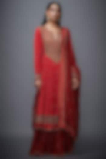 Red & Golden Embroidered Bandhani Kurta Set by Ri Ritu Kumar at Pernia's Pop Up Shop