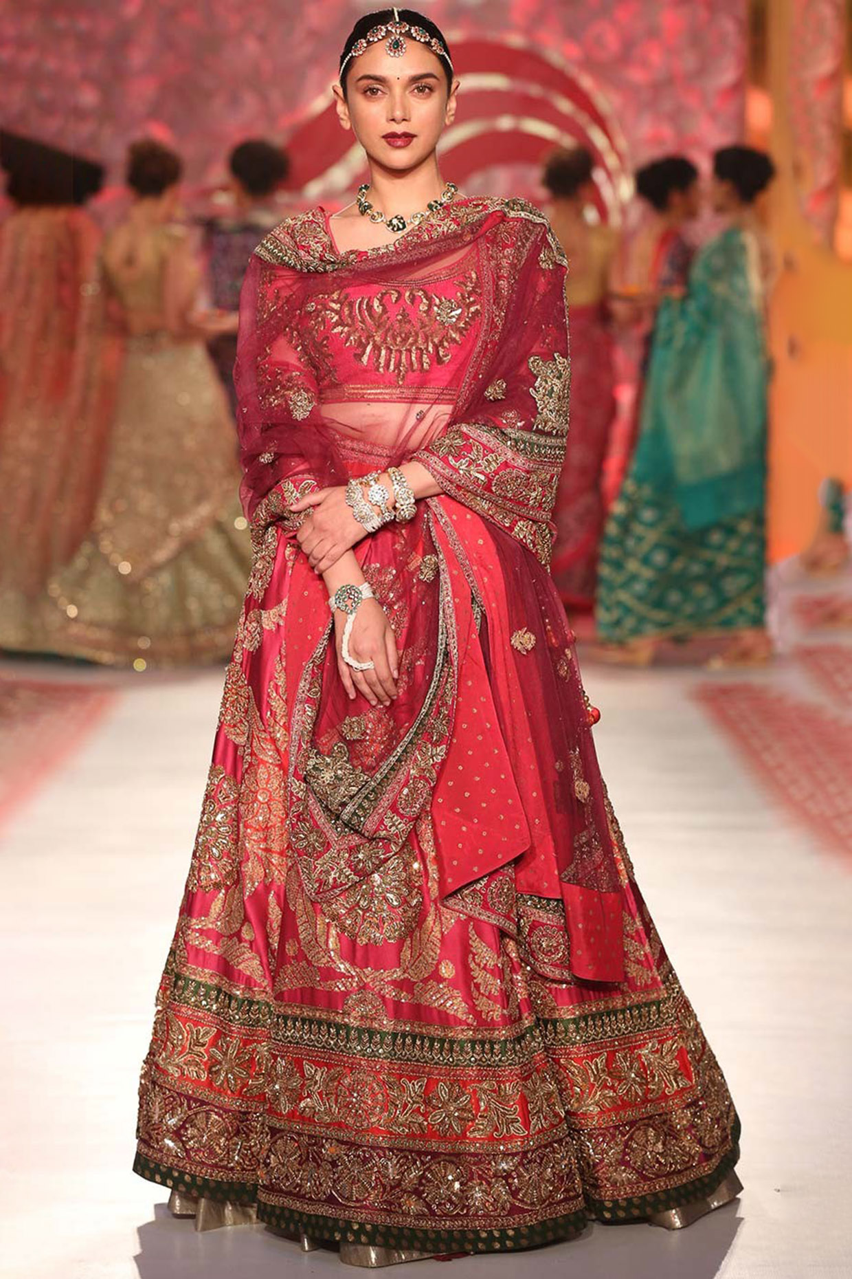 Red Saffron Embroidered Bridal Lehenga Set by Ri Ritu Kumar at Pernia s Pop Up Shop