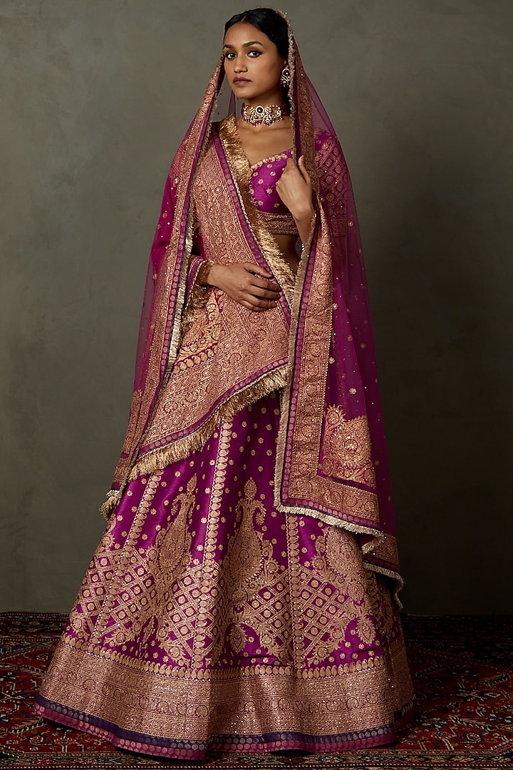 Magenta Polyester Paisley Printed & Embroidered Bridal Lehenga Set by Ri Ritu Kumar at Pernia's Pop Up Shop