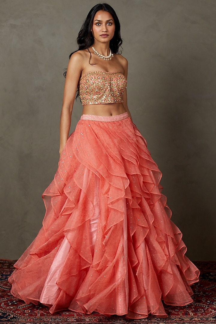 Pink Polyester & Viscose Skirt Set by Ri Ritu Kumar