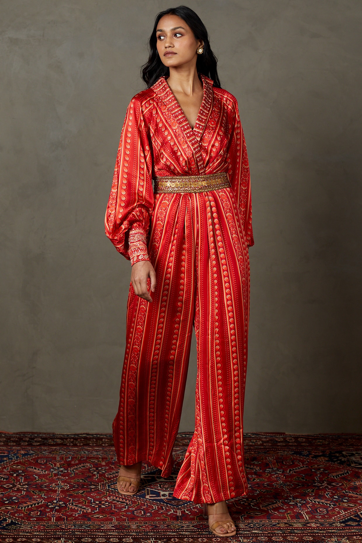 Designer red jumpsuit top