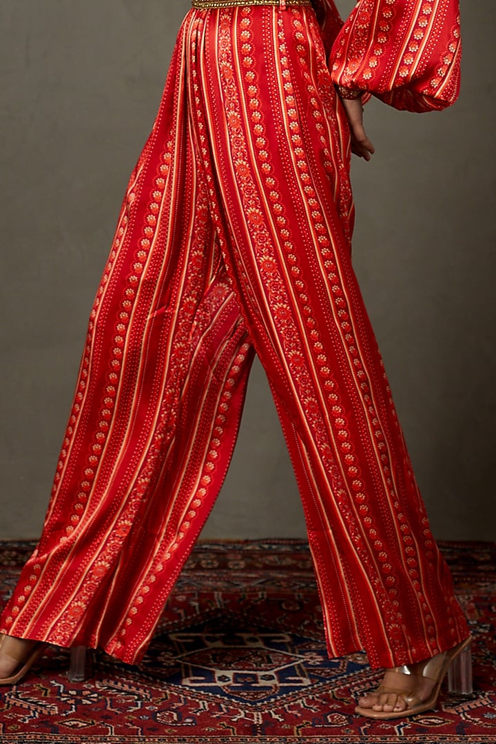 Red Silk & Viscose Printed & Embroidered Jumpsuit by Ri Ritu Kumar at Pernia's Pop Up Shop