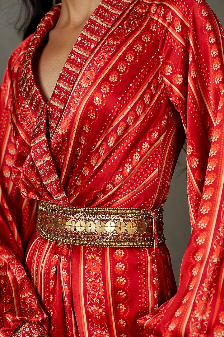 Red Silk & Viscose Printed & Embroidered Jumpsuit by Ri Ritu Kumar at Pernia's Pop Up Shop