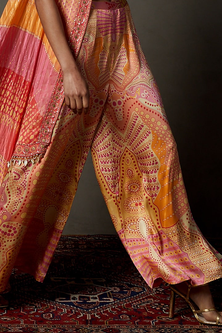 Coral & Amber Viscose Printed & Embroidered Cape Set by Ri Ritu Kumar at Pernia's Pop Up Shop