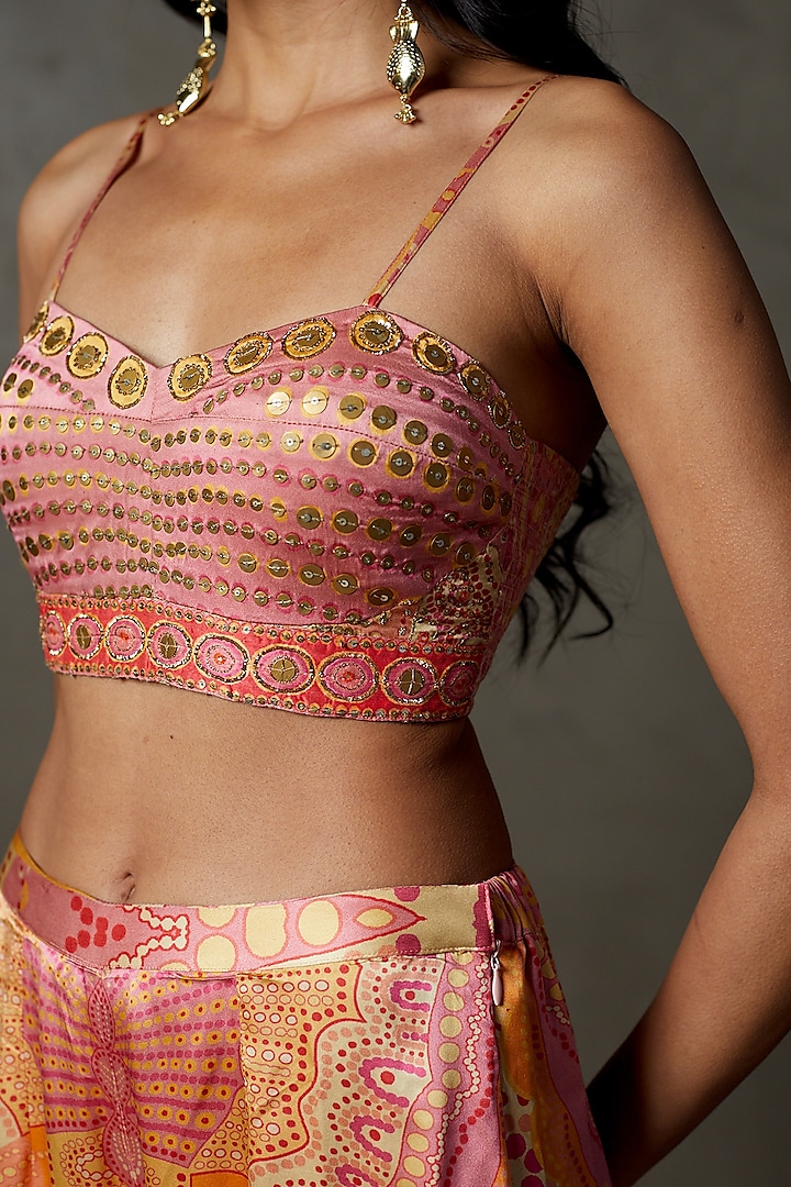 Coral & Amber Viscose Printed & Embroidered Cape Set by Ri Ritu Kumar at Pernia's Pop Up Shop