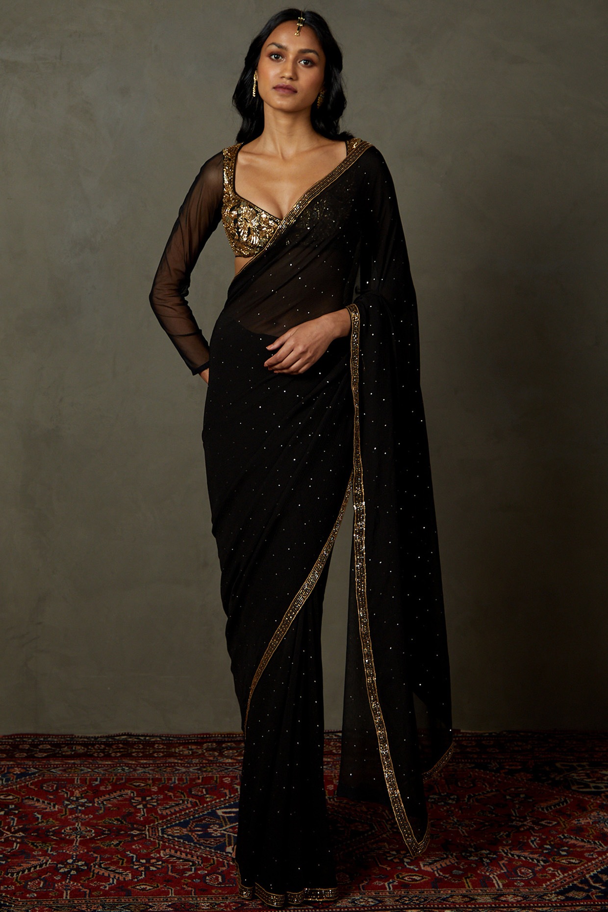 Black Silk Embroidered Saree Set by Ri Ritu Kumar at Pernia's Pop Up ...