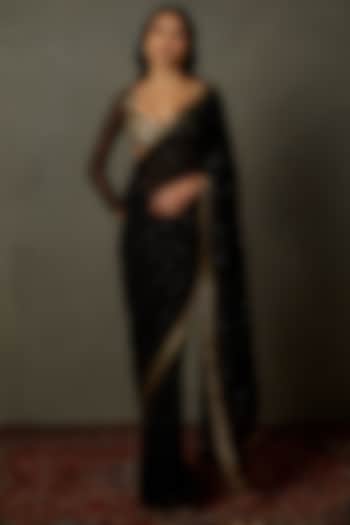 Black Silk Embroidered Reception Saree Set by Ri Ritu Kumar at Pernia's Pop Up Shop