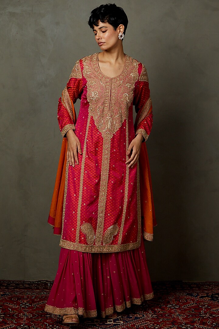 Fuchsia Silk & Cotton Gharara Set by Ri Ritu Kumar