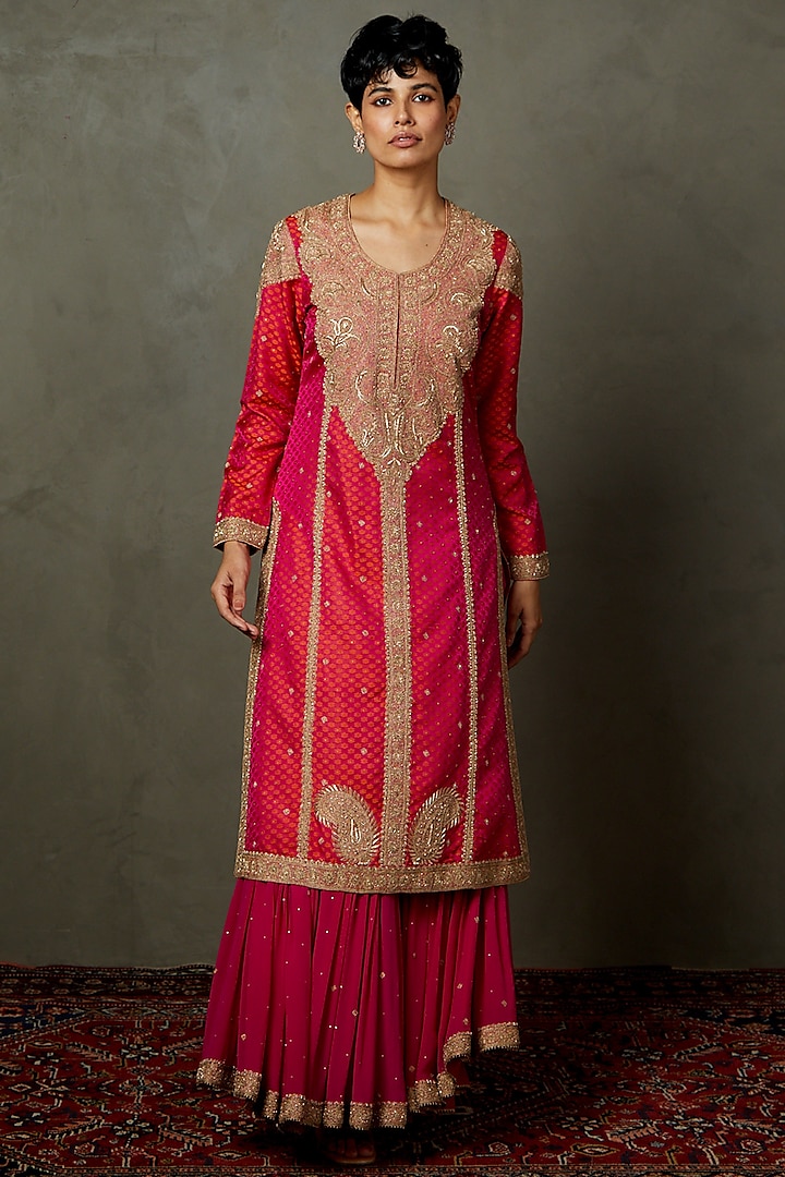 Fuchsia Silk & Cotton Gharara Set by Ri Ritu Kumar at Pernia's Pop Up Shop