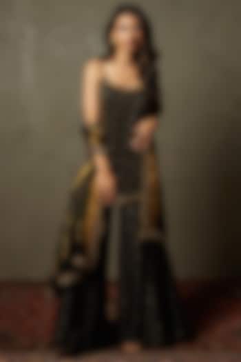 Black Viscose Embroidered Gharara Set by Ri Ritu Kumar at Pernia's Pop Up Shop
