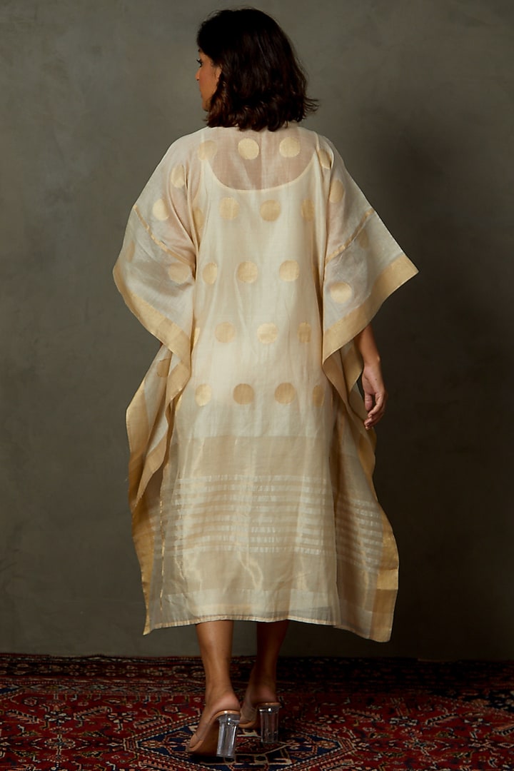 Ecru & Gold Silk Printed Kaftan by Ri Ritu Kumar at Pernia's Pop Up Shop