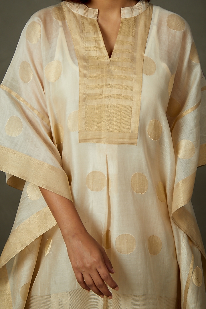 Ecru & Gold Silk Printed Kaftan by Ri Ritu Kumar at Pernia's Pop Up Shop