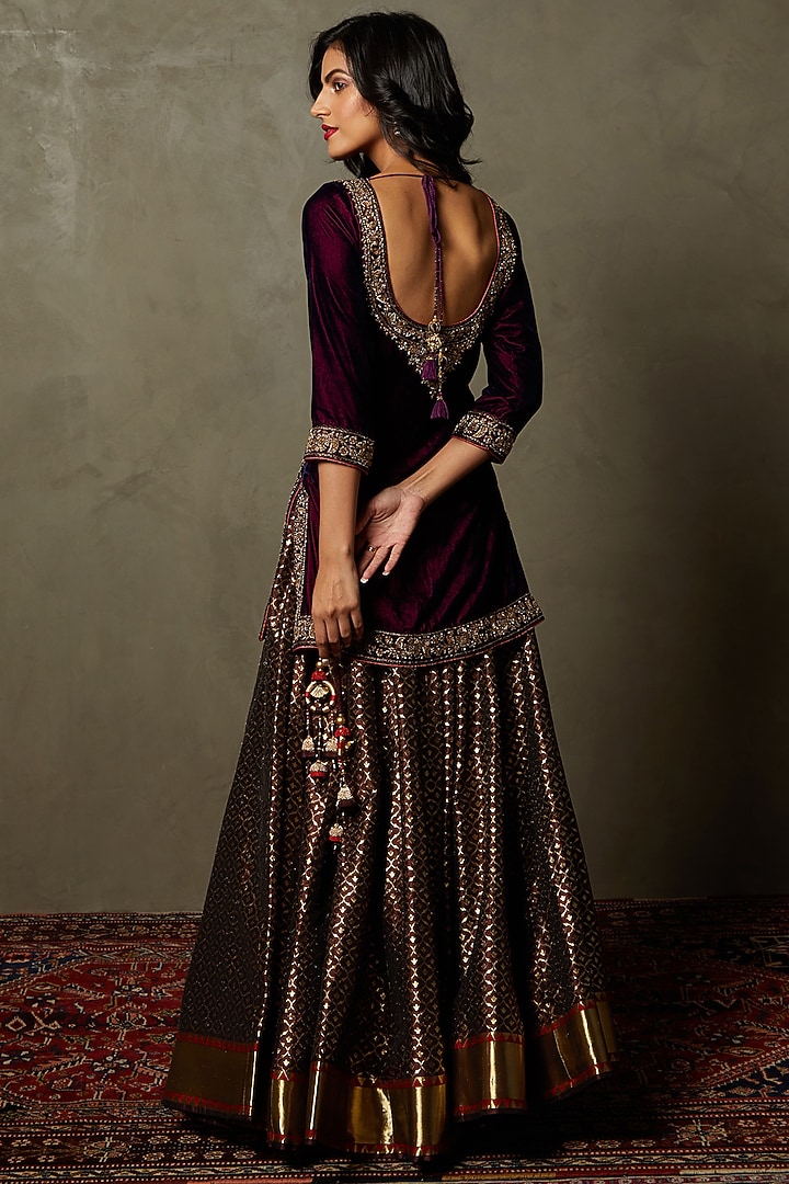 Purple & Gold Silk Embroidered Bridal Lehenga Set by Ri Ritu Kumar at Pernia's Pop Up Shop
