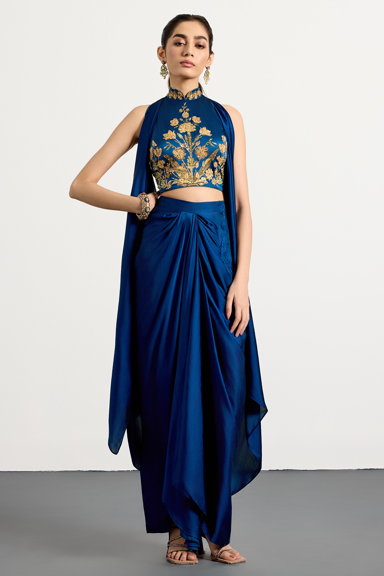 Ri Ritu Kumar Royal Blue Viscose Floral Printed Lehenga Set
