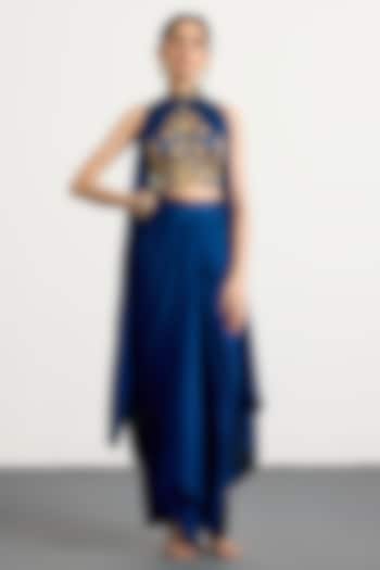 Royal Blue Viscose Floral Printed Wedding Lehenga Set by Ri Ritu Kumar at Pernia's Pop Up Shop
