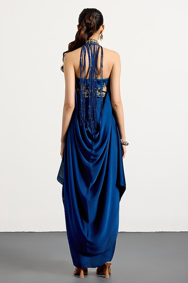 Royal Blue Viscose Floral Printed Wedding Lehenga Set by Ri Ritu Kumar at Pernia's Pop Up Shop