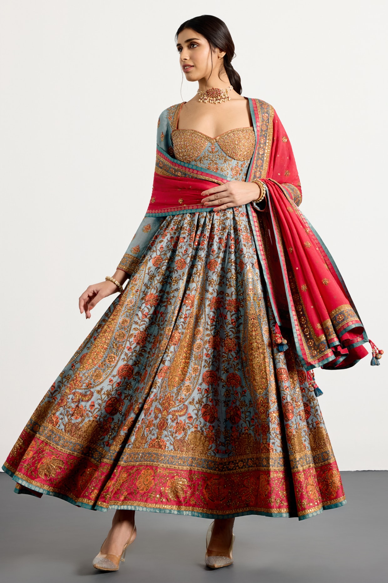 Ri Ritu Kumar Blue Viscose & Satin Kurta Set