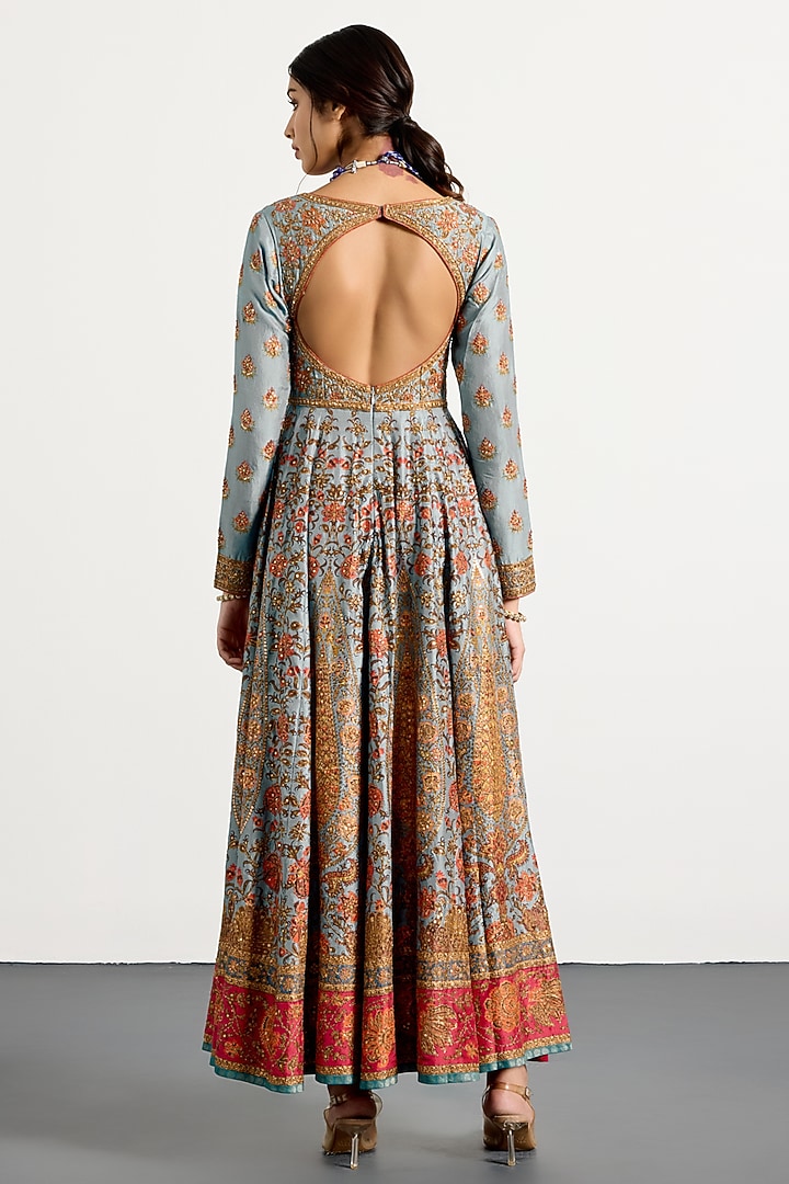 Blue Viscose & Satin Kurta Set by Ri Ritu Kumar at Pernia's Pop Up Shop