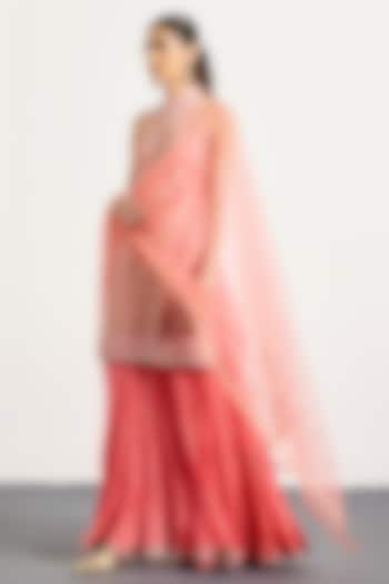 Coral Crush Tissue Skirt Set by Ri Ritu Kumar at Pernia's Pop Up Shop