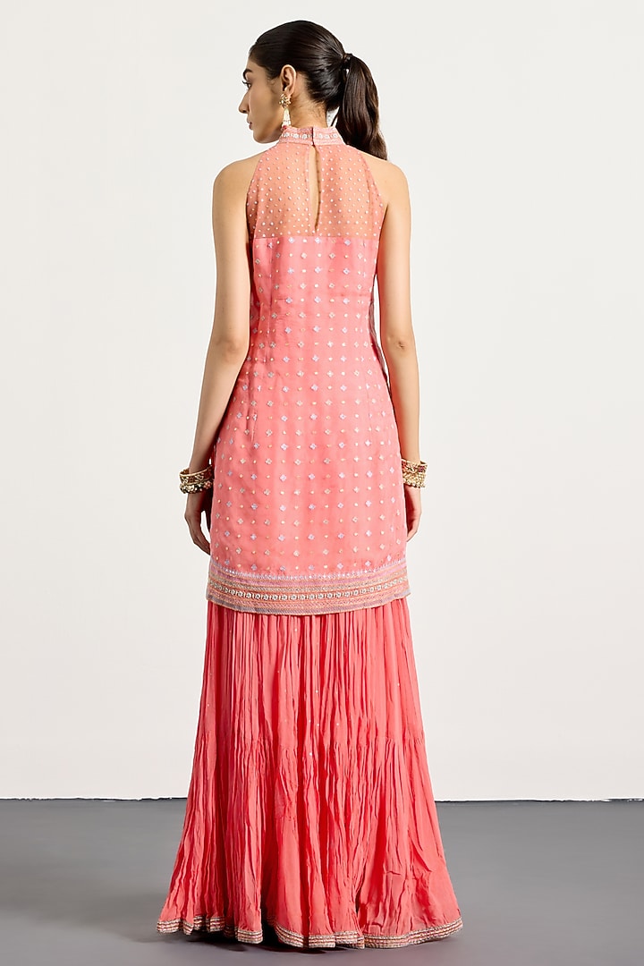 Coral Crush Tissue Skirt Set by Ri Ritu Kumar at Pernia's Pop Up Shop
