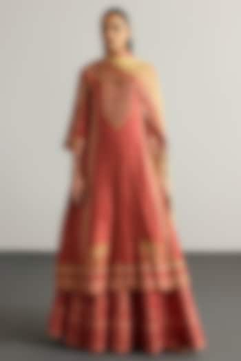 Terracotta Red Dupion Skirt Set by Ri Ritu Kumar at Pernia's Pop Up Shop