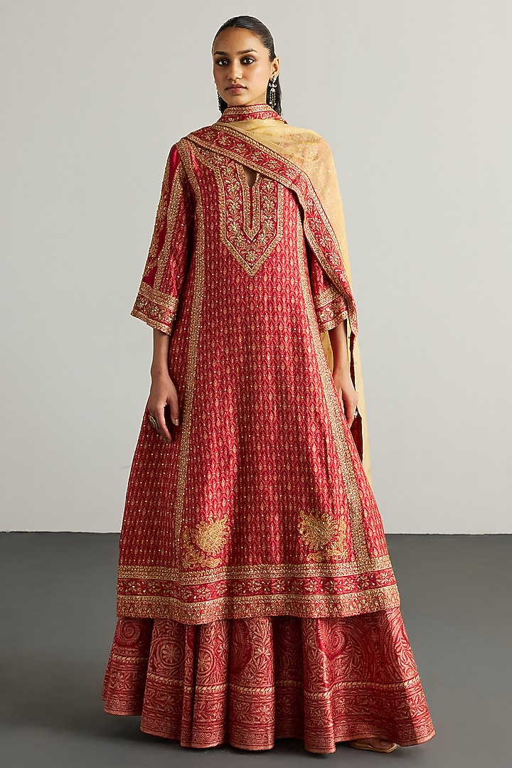 Terracotta Red Dupion Skirt Set by Ri Ritu Kumar at Pernia's Pop Up Shop