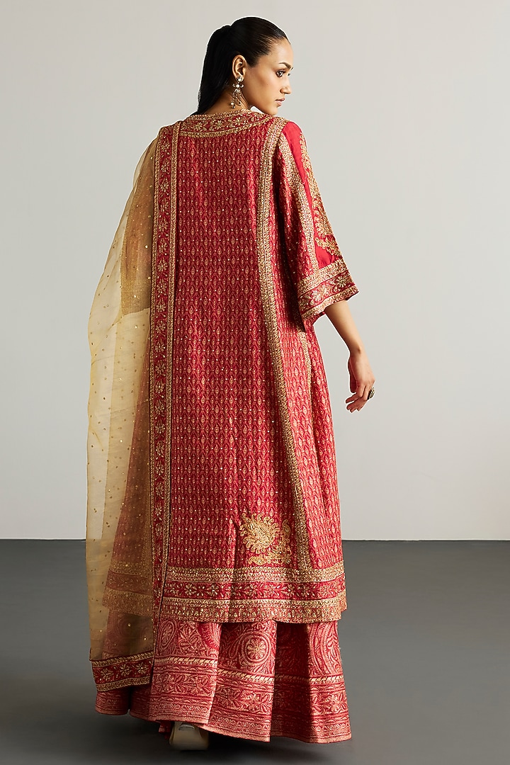 Terracotta Red Dupion Skirt Set by Ri Ritu Kumar at Pernia's Pop Up Shop