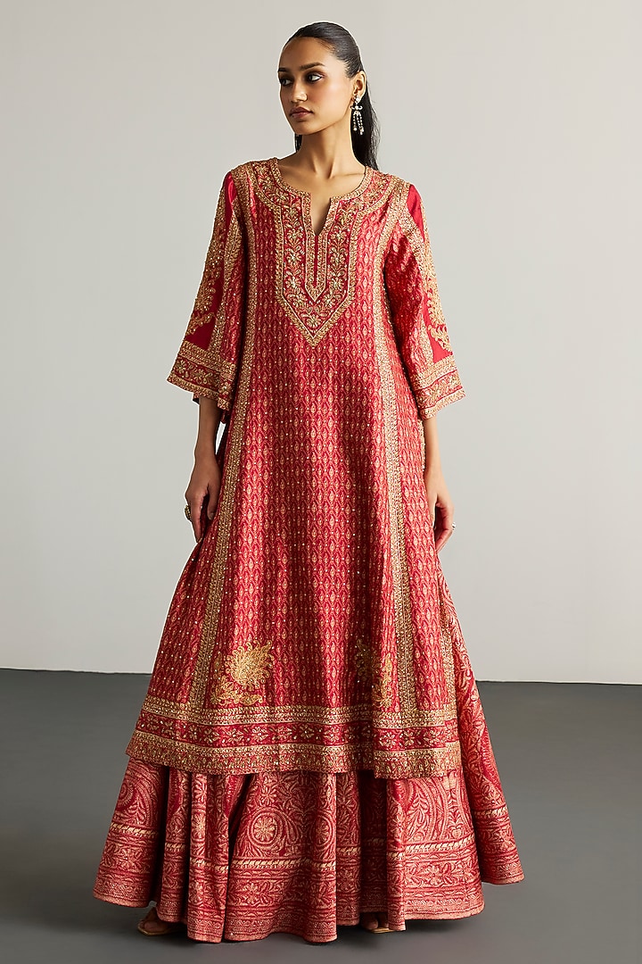 Terracotta Red Dupion Skirt Set by Ri Ritu Kumar at Pernia's Pop Up Shop