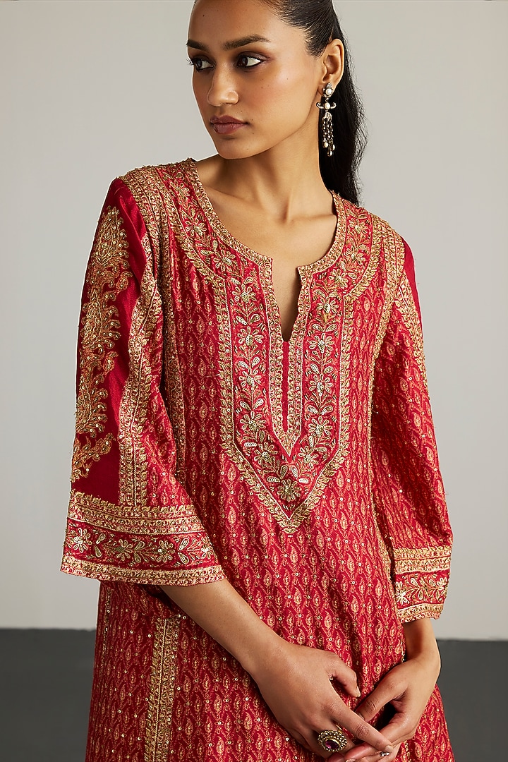 Terracotta Red Dupion Skirt Set by Ri Ritu Kumar at Pernia's Pop Up Shop