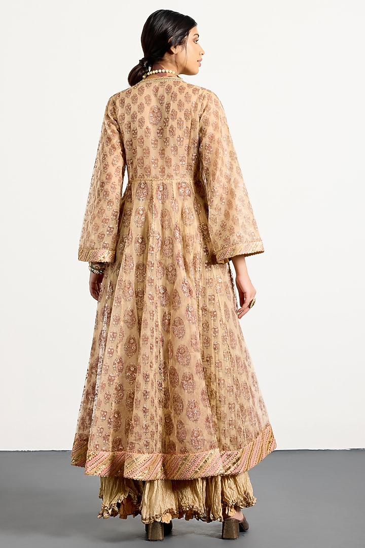 Beige & Pink Crush Tissue Skirt Set by Ri Ritu Kumar at Pernia's Pop Up Shop
