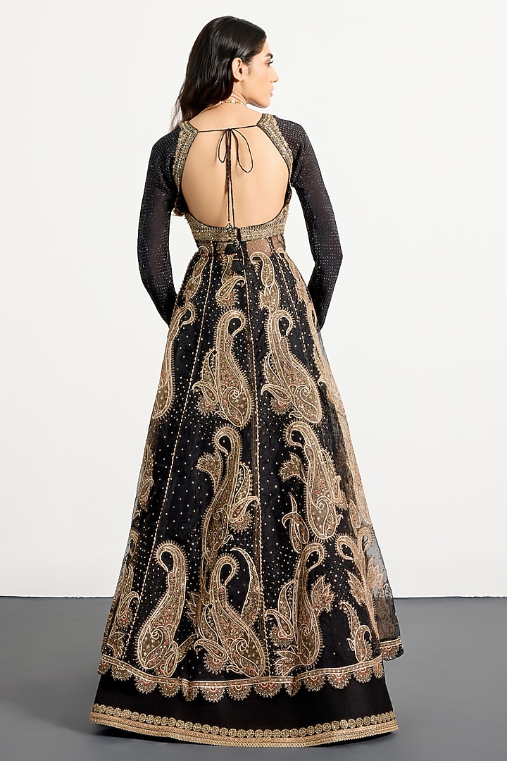 Black & Beige Dupion Paisley Printed Skirt Set by Ri Ritu Kumar at Pernia's Pop Up Shop